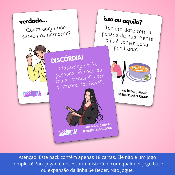 PACK COMPLEMENTAR DISCÓRDIA (18 cartas) | Se Beber, Não Jogue